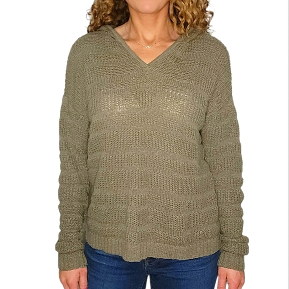 Marled Cotton Knit Pullover Hoodie Size Small Green - Picture 1 of 5